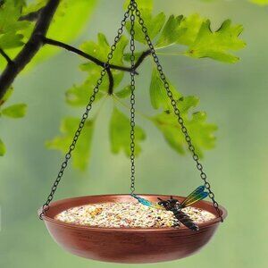NEW Hanging Birdbath Bird Feeder for Outdoor 11” Antique Copper Cute Small Metal